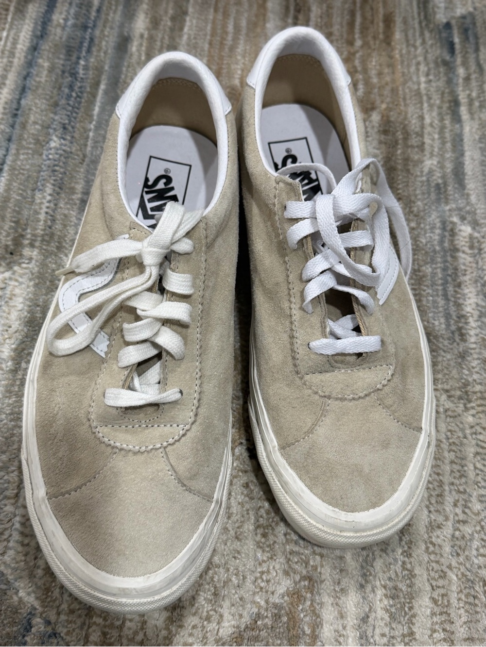 Vans Men’s Suede Low-Top Sneakers in Beige with White Laces